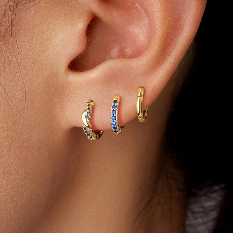 Inerney 14K Gold Plated Huggie Hoop Earrings for Women, Small Sterling Silver Earring Set Hypoallergenic Cartilage Helix Stacks, Mini Dainty Cute Trendy Birthstone Jewelry Gift for Multiple Piercings - Image 4